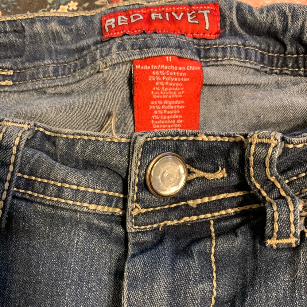 Distressed Red Riveted Jeans - Picture 2 of 3